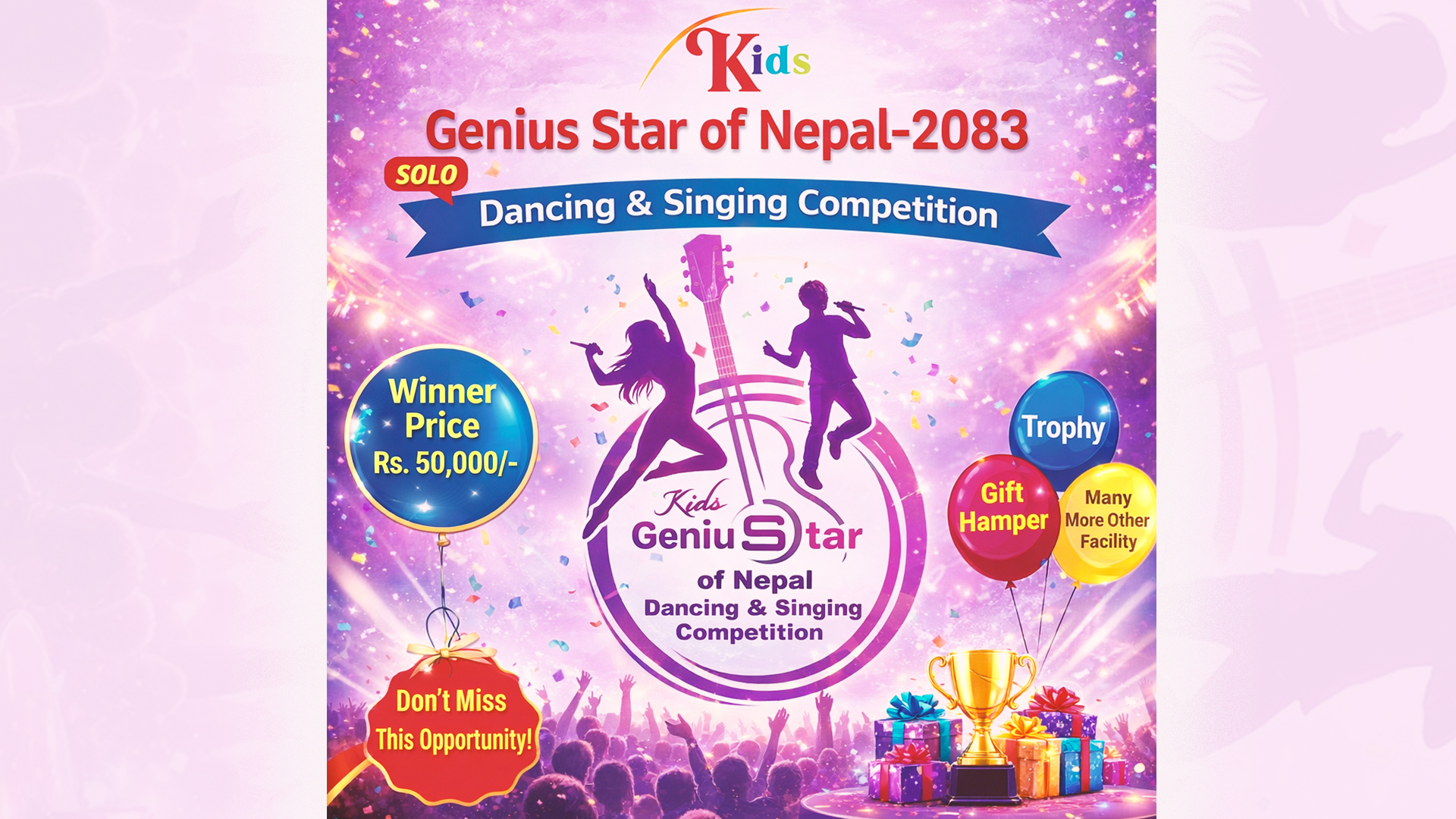 Kids Genius Star of Nepal 2083 गायन तथा नृत्य प्रतियोगिता हुँदै